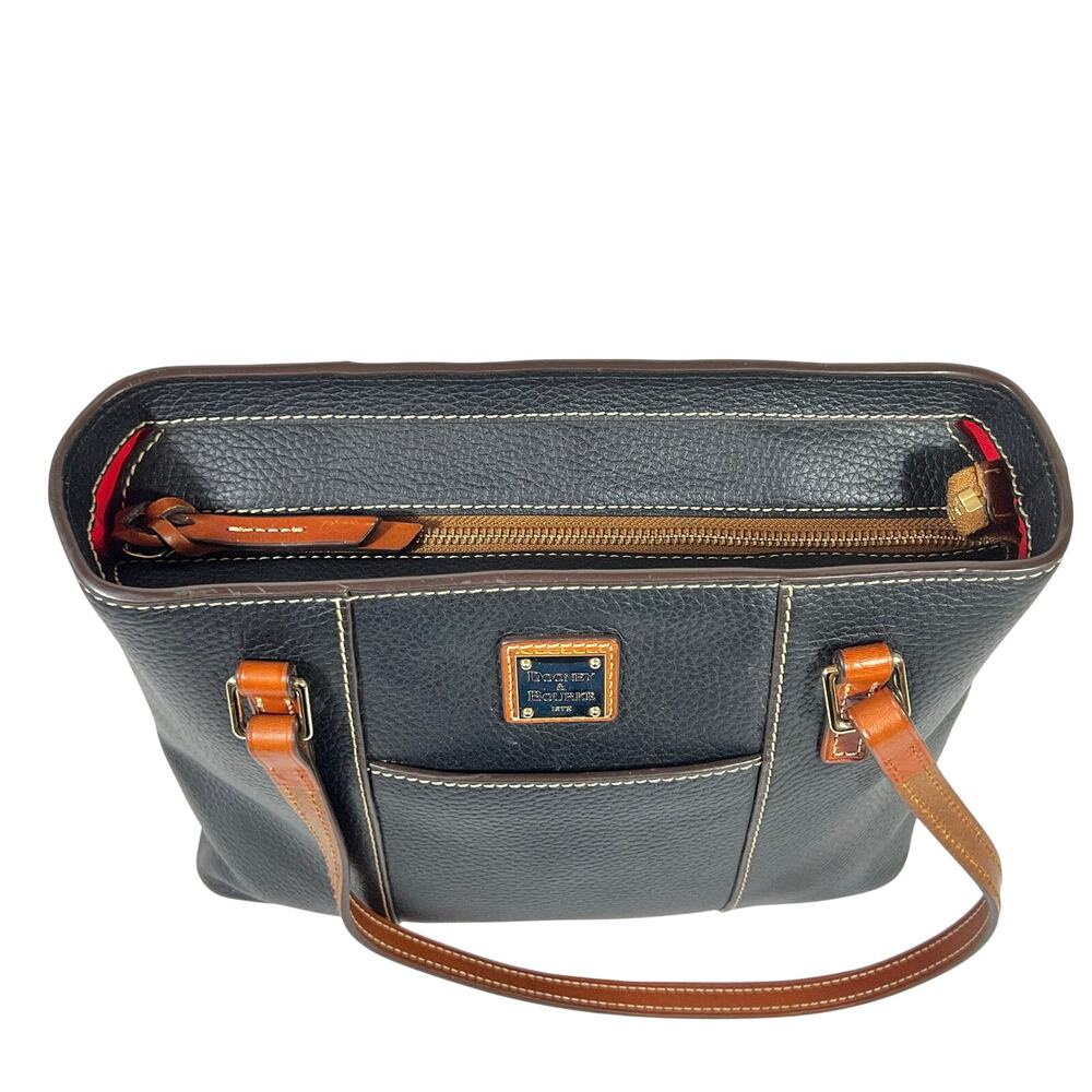 Dooney & Bourke Lexington Shopper Tote Tan Black Pebbled Leather Gold Hardware - Picture 5 of 16